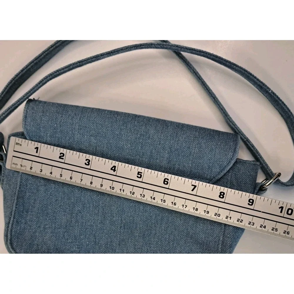 Y2K  No‎ Boundaries Denim Purse Handbag Embroidered Patches Heart Rose Rainbow